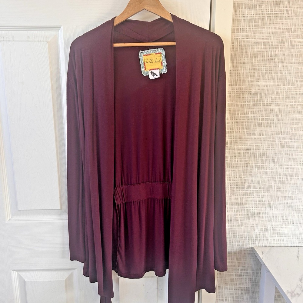 Bella Bird Open Cardigan Women's XL Burgundy Cinched Draped Gorgeous! Nylon BxPP